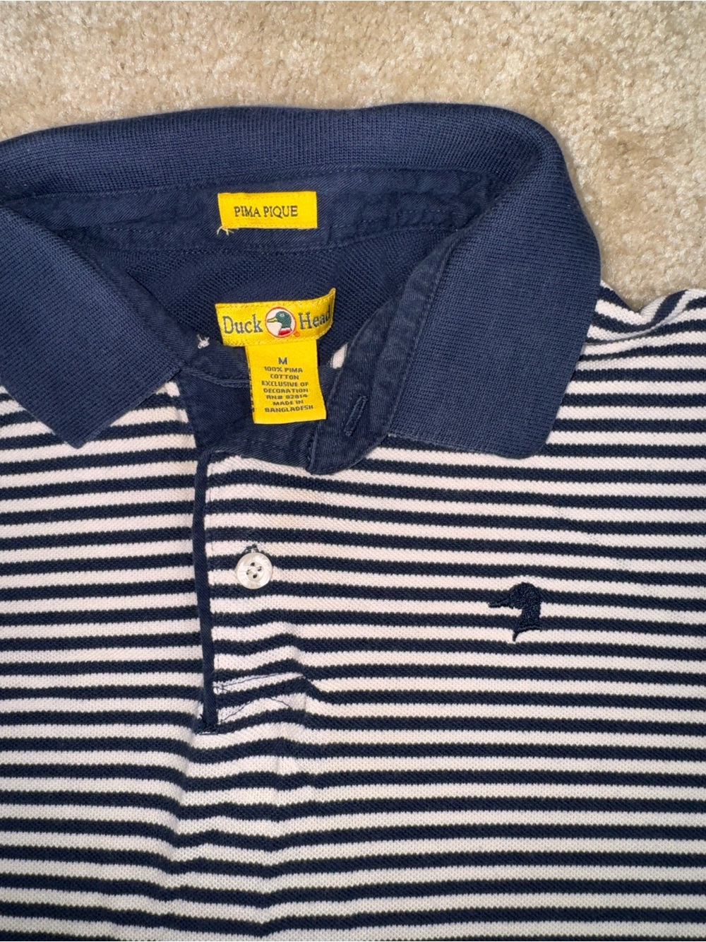 Vintage Duck Head Navy & White Striped Pique Polo